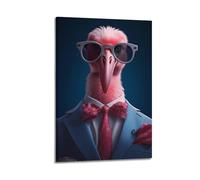 ZLLJXFZZ Poster da parete con animali con la testa e gli occhi di un uccello maschio che indossa occhiali da sole, decorazione artistica da parete, poster artistico da appendere, 30 x 45 cm