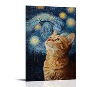 ZLLJXFZZ Poster da parete con gatto della notte stellata di Van Gogh, decorazione moderna da appendere, 20 x 30 cm