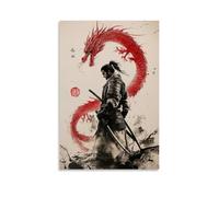 ZLLJXFZZ Poster da parete con motivo samurai, drago, spada, decorazione moderna da appendere, 30 x 45 cm