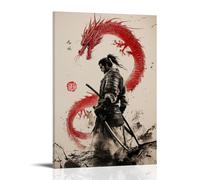 ZLLJXFZZ Poster da parete con motivo samurai, drago, spada, decorazione moderna da appendere, 40 x 60 cm