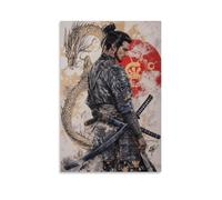 ZLLJXFZZ Poster da parete con motivo samurai, drago, spada, decorazione moderna da appendere, 60 x 90 cm