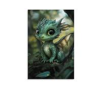 ZLLJXFZZ Poster decorativo da parete con animali Chibi, piccolo dragone che cuccia, decorazione moderna da appendere, 60 x 90 cm
