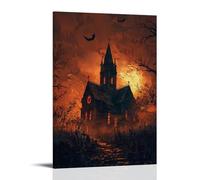 ZLLJXFZZ Poster di Halloween con chiesa, decorazione moderna da appendere alla parete, 30 x 45 cm