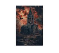 ZLLJXFZZ Poster di Halloween con chiesa, decorazione moderna da appendere alla parete, 40 x 60 cm