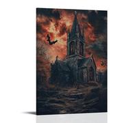 ZLLJXFZZ Poster di Halloween con chiesa, decorazione moderna da appendere alla parete, 40 x 60 cm