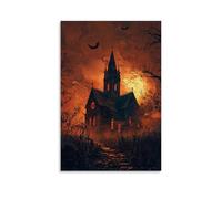 ZLLJXFZZ Poster di Halloween con chiesa, decorazione moderna da appendere alla parete, 40 x 60 cm