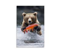ZLLJXFZZ Poster europeo, stampa artistica da parete con orso bruno, salmone catturato, decorazione moderna da appendere, poster artistico da appendere, 40 x 60 cm