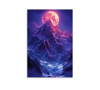 ZLLJXFZZ Poster illustrativo con paesaggio, immagine per sovrapposizione di un paesaggio viola con montagne, decorazione artistica da parete, decorazione moderna da appendere, 50 x 75 cm