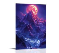 ZLLJXFZZ Poster illustrativo con paesaggio, immagine per sovrapposizione di un paesaggio viola con montagne, decorazione artistica da parete, decorazione moderna da appendere, 50 x 75 cm