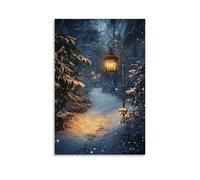 ZLLJXFZZ Poster natalizio con lanterna a lume di candela, decorazione artistica da parete, decorazione moderna, poster artistico da appendere, 40 x 60 cm