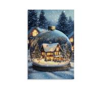 ZLLJXFZZ Poster natalizio magico, globo di neve villaggio di notte, decorazione artistica da parete, decorazione moderna, poster artistico da appendere, 60 x 90 cm
