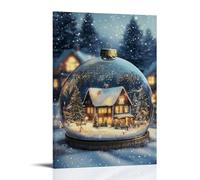 ZLLJXFZZ Poster natalizio magico, globo di neve villaggio di notte, decorazione artistica da parete, decorazione moderna, poster artistico da appendere, 40 x 60 cm