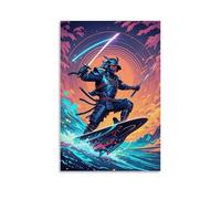 ZLLJXFZZ Poster sportivo da parete, decorazione moderna da appendere, motivo: Cyber Samurai, con spada LED, 40 x 60 cm