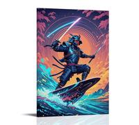 ZLLJXFZZ Poster sportivo da parete, decorazione moderna da appendere, motivo: Cyber Samurai, con spada LED, 40 x 60 cm