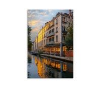 ZLLJXFZZ Un canale veneziano al crepuscolo, che riflette la luce dorata, pittura a olio impressionista da parete, decorazione moderna da appendere, poster artistico da appendere, 40 x 60 cm
