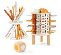 ZLLkeji Gioco Montessori Gioco di Società in Legno Gioco di Torre con Bastoncini Colorati, Dadi,Palla Giocattoli Educativi 3-10 Anni Gioco Educativo di Famiglia per Sviluppo Cognitivo