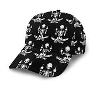 Zltegako Cappello da baseball unisex con fiore disegnato a mano, design con stampa completa, 100% poliestere, taglia regolabile, cappello comodo, Scheletro teschio dito medio, Taglia unica