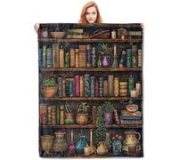 Zltegako Coperta vintage per libreria, in pile con libri antichi e decorazioni, morbida e confortevole, coperta leggera, per gli amanti dei libri, regalo di laurea, 127 x 152,4 cm