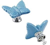 Zlthraustic Pomelli Porta in Ceramica Farfalla Blu, 2 Pezzi per Mobili, Blu | Design carino a forma di farfalla per camerette e mobili, facile da installare su ante e cassetti