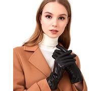 ZLUXURQ Guanti da guida invernali con touchscreen in vera pelle di agnello da donna, foderati in cashmere o pile