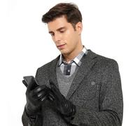 ZLUXURQ Guanti da guida invernali da uomo con touchscreen in pelle di agnello nero morbida foderati in cashmere, comodi e caldi.