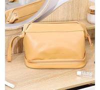 ZLXCAOB Women's Double-layer Makeup Bag Large Capacity Main Bag Lower Makeup Brush Storage Bag with Inner Pocket Cosmetic Organizer Travel Toiletry Bag PU Leather (Giallo Crema)