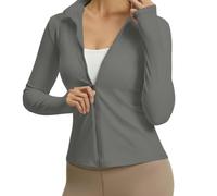 ZLXHFFH Giacca da Yoga da Donna con Protezione Solare UPF 50+ e Cerniera, Giacca Leggera da Yoga a Maniche Lunghe con Fori for i Pollici, Maglietta UV, Top Atletico da Palestra, for Corsa(Gray,Large)