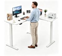 ZLXHFFH Scrivania Regolabile in Altezza Elettrica, Standing Desk a L con Piano in Legno per Ufficio e Home Office, Scrivania Elettrica con Doppio Motore, Postazione di Lavoro Ergonomica 72-117cm