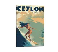 ZlXXYZ Poster artistico da parete su tela per soggiorno, poster sportivo con ragazza che fa surf cavalca l'onda dell'oceano, arte decorativa, 60 x 90 cm, stile cornice