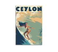 ZlXXYZ Poster artistico da parete su tela per soggiorno, poster sportivo con ragazza che fa surf e cavalca l'onda dell'oceano, arte decorativa, 20 x 30 cm, senza cornice