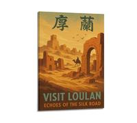 ZlXXYZ Poster da parete per ufficio e famiglia moderna, poster su tela, motivo: echi di viaggio della via della seta nella città antica di Loulan, 40 x 60 cm, stile cornice