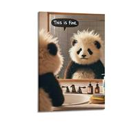 ZlXXYZ Poster su tela da parete per soggiorno, motivo: panda che guarda allo specchio, decorazione artistica (1) 50 x 75 cm, stile cornice
