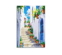 ZlXXYZ Poster su tela da parete per soggiorno, poster con paesaggi di fiori e strade mediterranee, arte decorativa 60 x 90 cm, senza cornice
