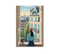 ZlXXYZ Poster su tela da parete per soggiorno, poster con personaggi di Parigi con vista sulla finestra, arte decorativa, 20 x 30 cm, senza cornice