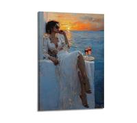 ZLXZPL Poster artistico da parete con immagine di Europa, poster su tela, motivo: tramonto, solitudine, costiera, relax, decorazione a olio, 20 x 30 cm, stile cornice