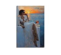 ZLXZPL Poster artistico da parete con immagine di Europa, poster su tela, motivo: tramonto, solitudine, costiera, relax, decorazione a olio, 50 x 75 cm, senza cornice