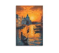 ZLXZPL Poster artistico da parete per ufficio, poster con paesaggio cittadino, canale di Venezia al tramonto, indulgere in poesia romantica, arte decorativa artistica, 60 x 90 cm, senza cornice
