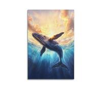ZLXZPL Poster artistico da parete per ufficio, poster su tela, motivo: balena illuminata dal sole, decorazione maestosa atmosfera oceanica, pittura portatrice, 60 x 90 cm, senza cornice