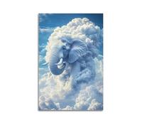 ZLXZPL Poster artistico da parete per ufficio, poster su tela, motivo: nuvola, elefante, decorazione da sogno, 60 x 90 cm, senza cornice