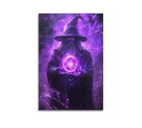 ZLXZPL Poster artistico da parete per ufficio, stampa artistica su tela, colore viola, motivo mago della fiamma, sfera magica, atmosfera misteriosa, dipinto decorativo, 40 x 60 cm, senza cornice