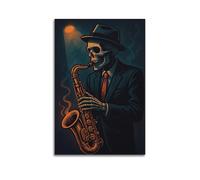ZLXZPL Poster artistico da parete su tela, motivo: scheletro jazz, sassofono, arte decorativa, 30 x 45 cm, senza cornice