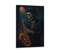 ZLXZPL Poster artistico da parete su tela, motivo: scheletro jazz, sassofono, arte decorativa, 50 x 75 cm, stile cornice