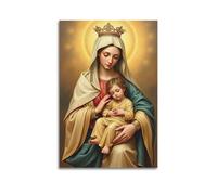 ZLXZPL Poster da parete per ufficio, stampa artistica su tela, con icona religiosa, madonna, bambino, aureola dorata, 50 x 75 cm, senza cornice