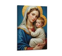 ZLXZPL Poster da parete per ufficio, stampa artistica su tela, con icona religiosa, madonna, bambino, aureola dorata, arte classica, 30 x 45 cm, con cornice