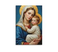 ZLXZPL Poster da parete per ufficio, stampa artistica su tela, con icona religiosa, madonna, bambino, aureola dorata, arte classica, 40 x 60 cm, senza cornice