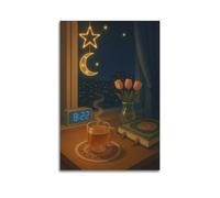 ZLXZPL Poster da parete per ufficio, stampa artistica su tela, poster con scritta "Cozy Night Tea - Time by Window", 20 x 30 cm, senza cornice