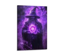 ZLXZPL Poster da parete per ufficio, stampa artistica su tela, viola - Fiamma mago poster sfera magica, atmosfera misteriosa, pittura decorativa 40 x 60 cm, con cornice
