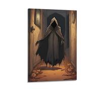 ZLXZPL Poster su tela artistica da parete per ufficio, poster horror con figura incappucciata senza volto emozionante e misterioso, dipinto decorativo, 20 x 30 cm, con cornice
