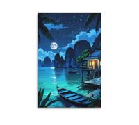 ZLXZPL Stampa artistica da parete su tela, con paesaggi di baia sotto la luna, stampa artistica moderna per soggiorno e famiglia, 20 x 30 cm, senza cornice