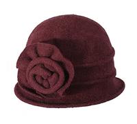 ZLYC 1920 Vintage Lana Cloche Cappello Fiore Bombetta per Le Donne(Floreale Bordeaux.)